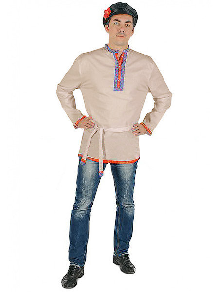 Мужская косоворотка льняная, цвет серый, размеры XS-XXL