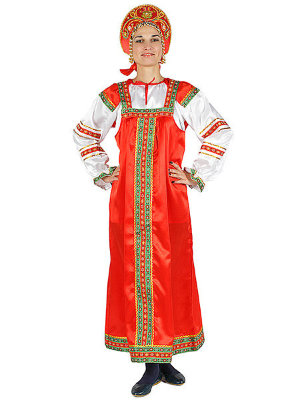 Русский народный костюм "Василиса", красный атласный комплект