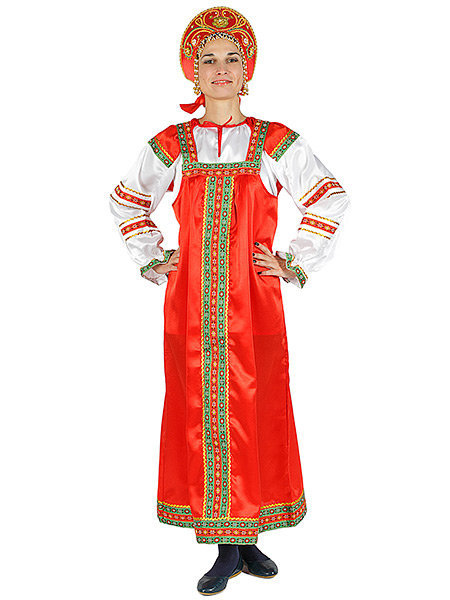 Русский народный костюм "Василиса", красный атласный комплект